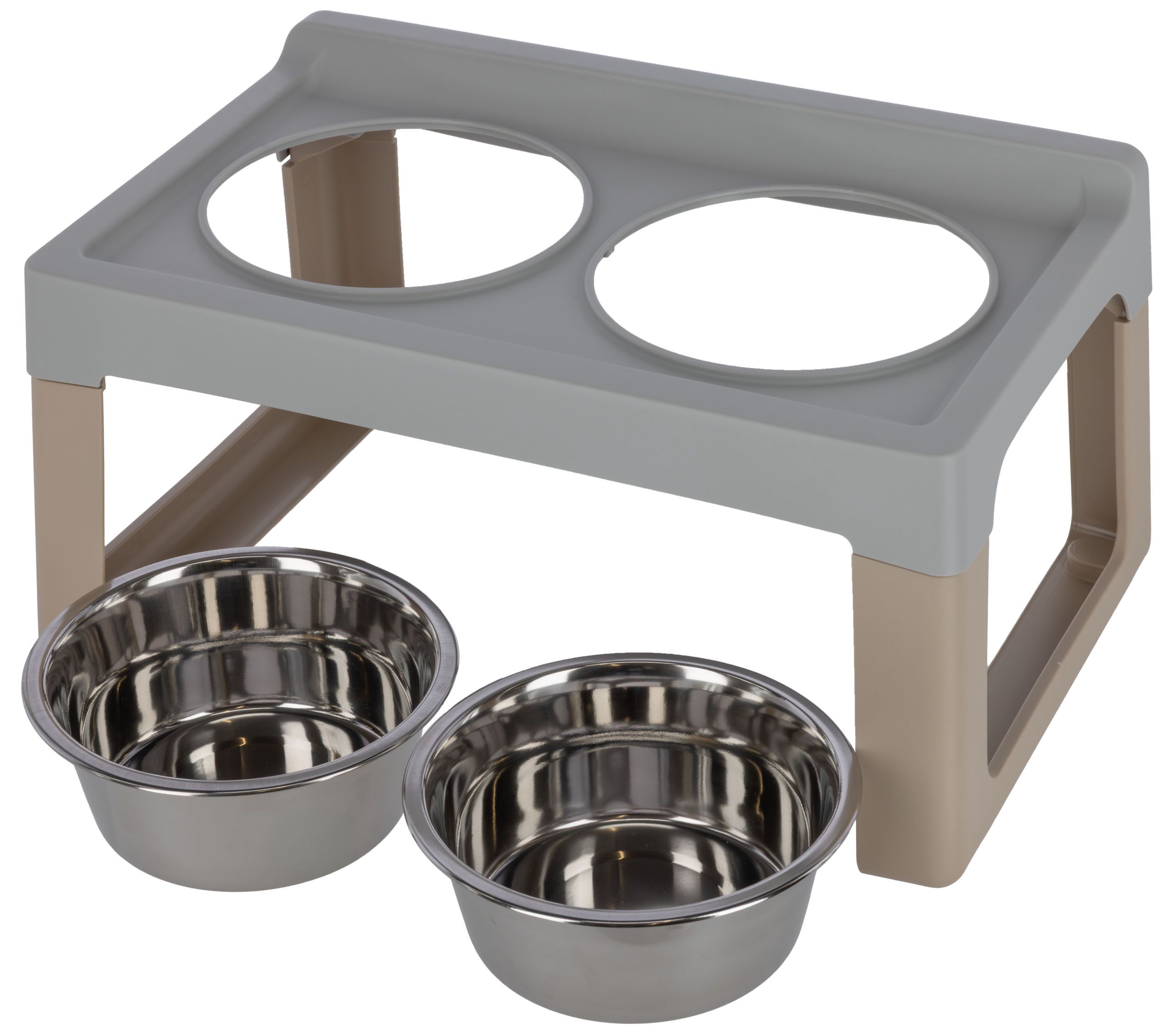 Kerbl Pet Lifter Hundenapf erhöht, 2 Edelstahlnäpfe, grau-taupe