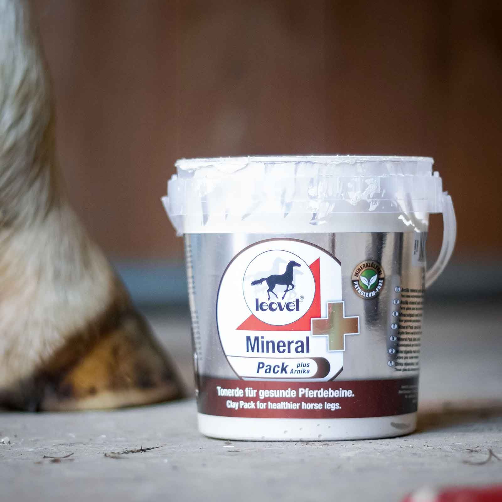 Leovet Mineralpack Argilla con Arnica per Arti del Cavallo, 1500 g, in uso, in scuderia