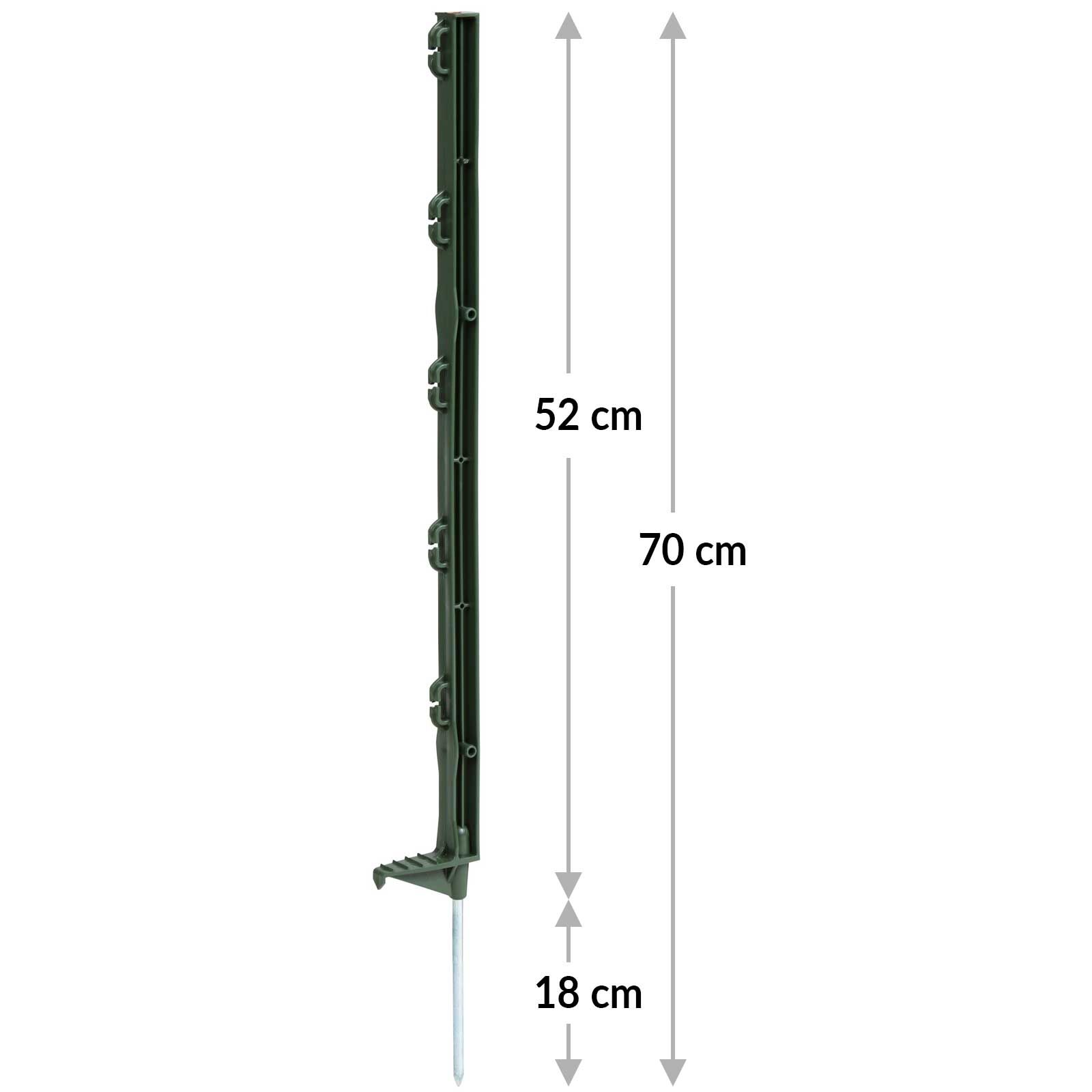 Agrarzone Eco műanyag karó, 70 cm, szimpla lépcső, zöld, 20 db-os csomag, méretrajz, karó