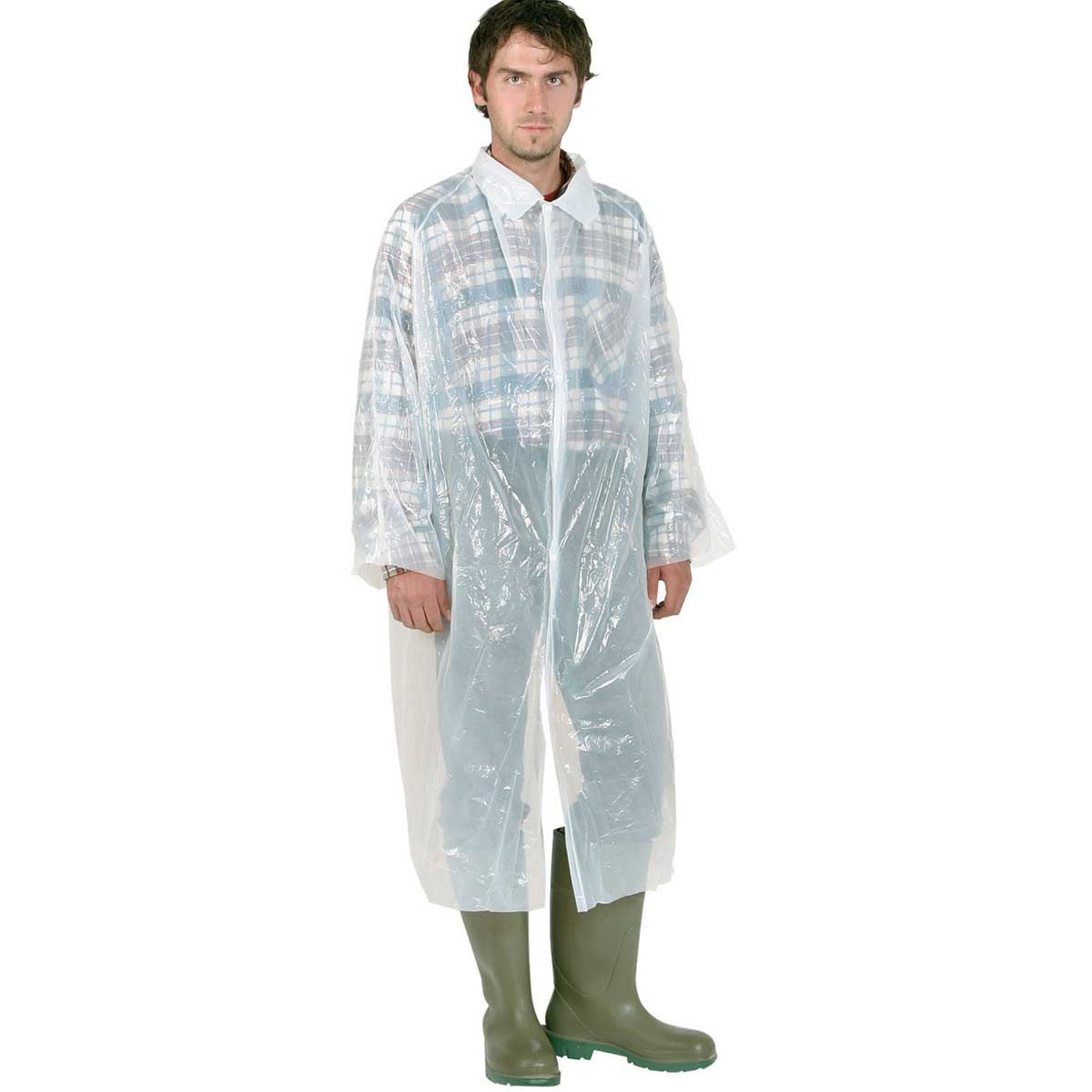 Kerbl Manteau jetable blanc, protection visiteurs à boutons pression, en utilisation