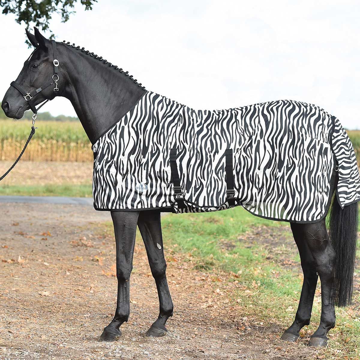 BUSSE ZEBRA légytakaró lovaknak, haspárnával és zebra-mintával, 115 cm