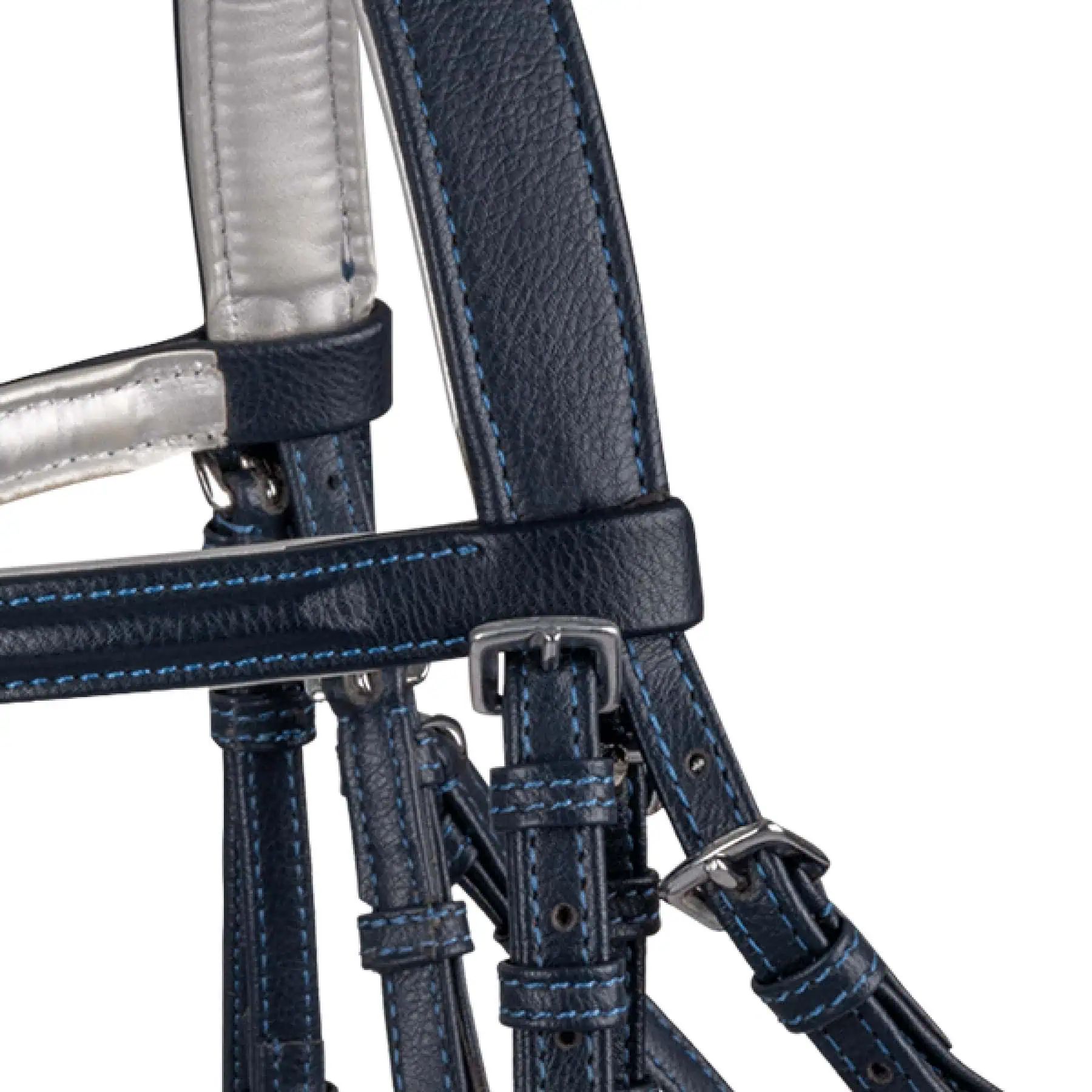 Bridon Waldhausen Lucky Heart, bleu nuit avec frontal à cœurs, détail, fermeture
