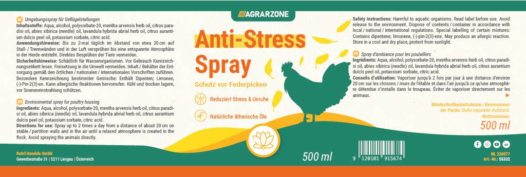 Agrarzone Anti-Stress Spray per il pollaio con oli essenziali, 500 ml