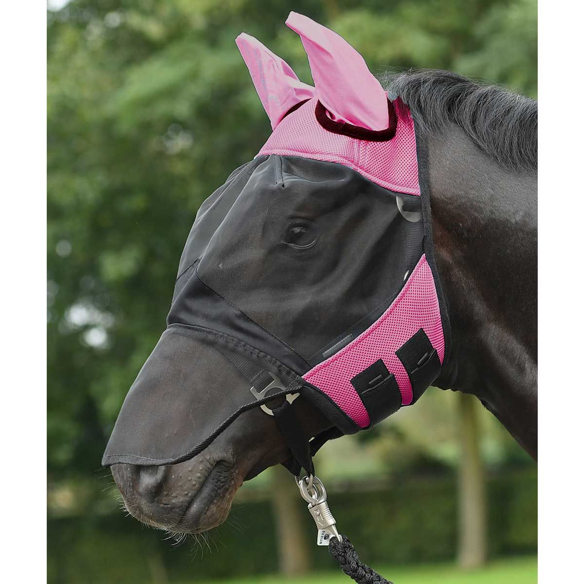BUSSE Fliegenmaske FLY COVER PRO mit Nüsternschutz für Pferde, pink/schwarz X-Warmblut