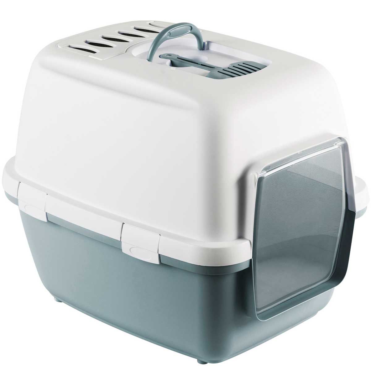 Kerbl Katzentoilette mit Haube Cathy Comfort blau/weiß