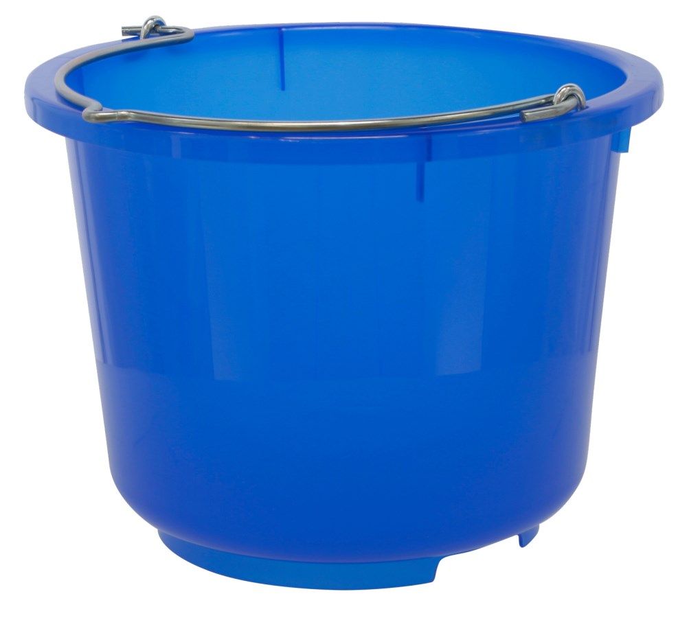 bucket, blue, plastic, pail, handle