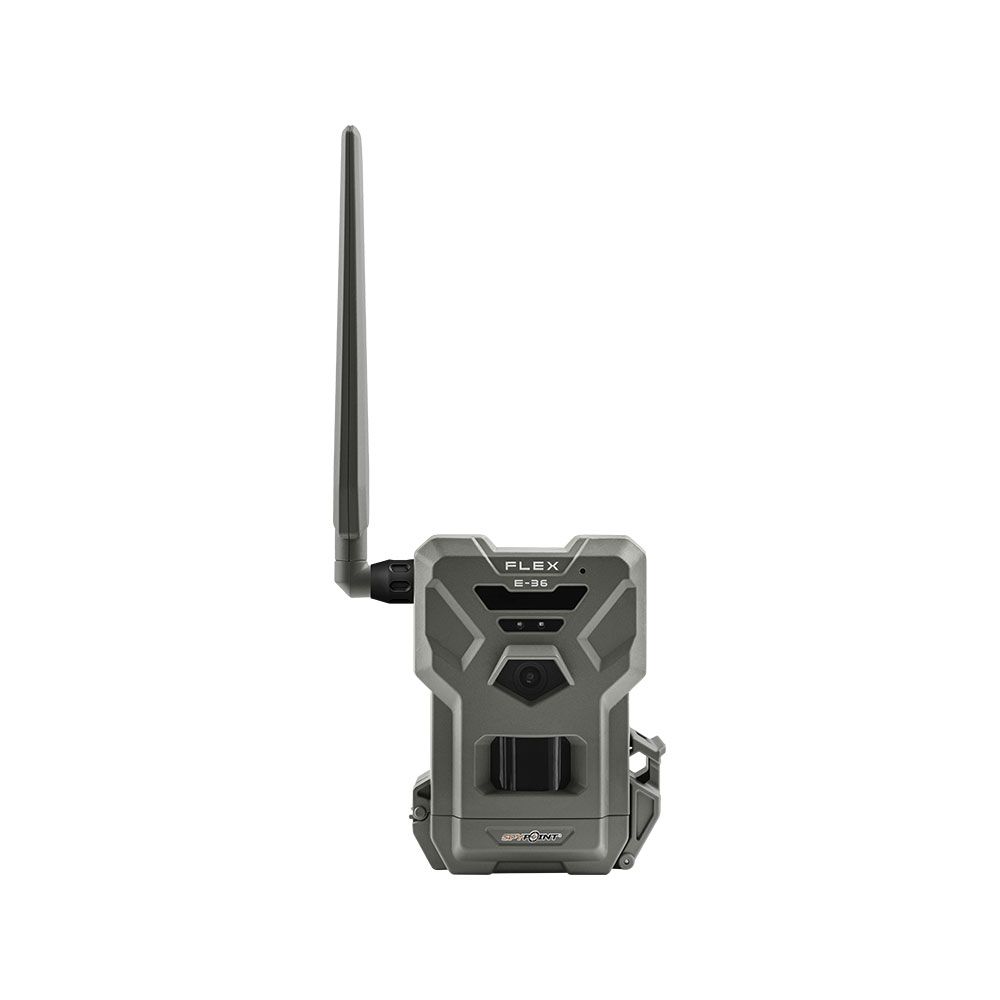 SPYPOINT FLEX E-36 Wildkamera Frontansicht mit Antenne