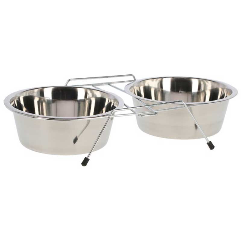 Kerbl Metal Twin Feeder incl. 2 x 900 ml Stainless Steel Bowls