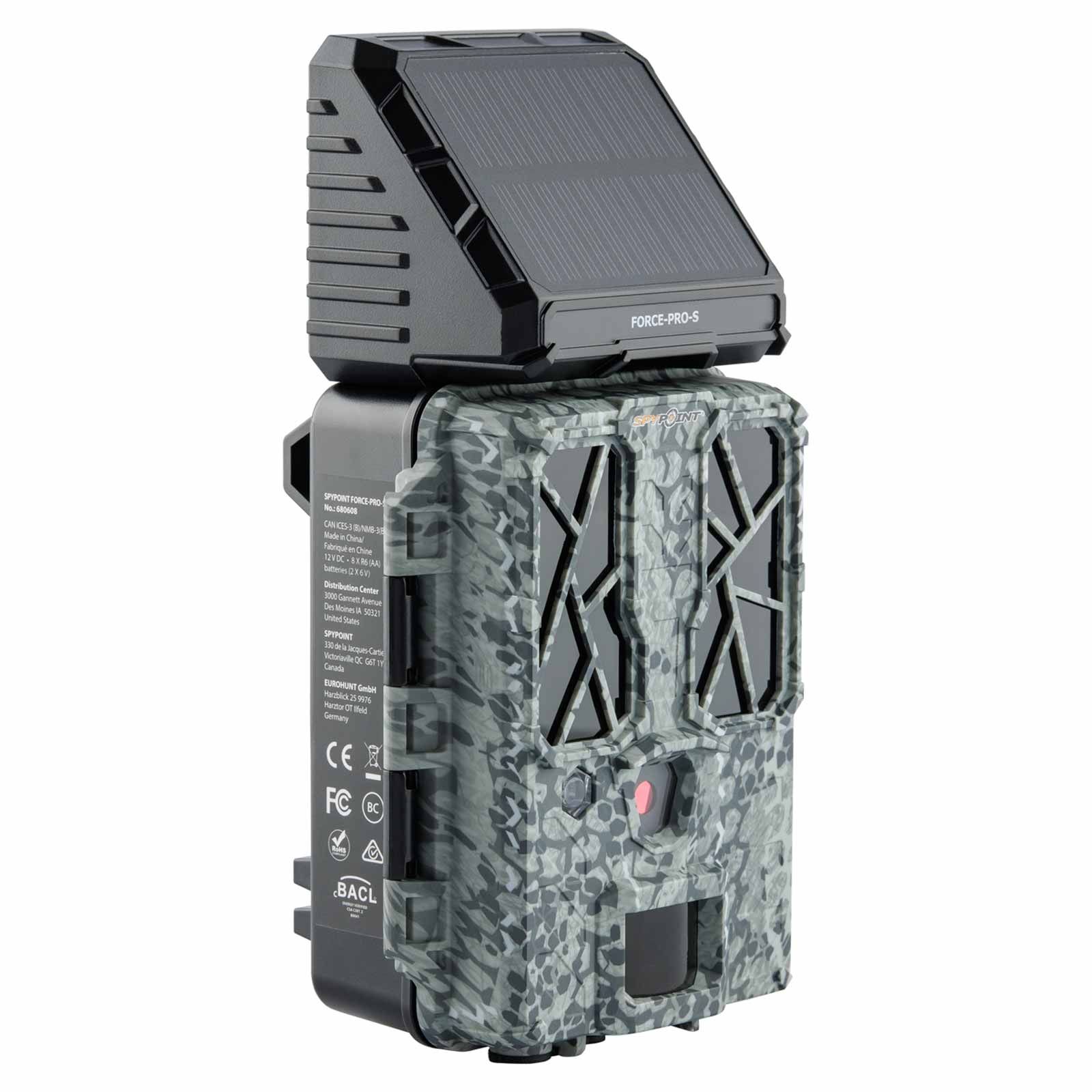 Spypoint Wildkamera FORCE-PRO-S Solar, 30 MP, 4K-Video, Seitenansicht, Solarpanel
