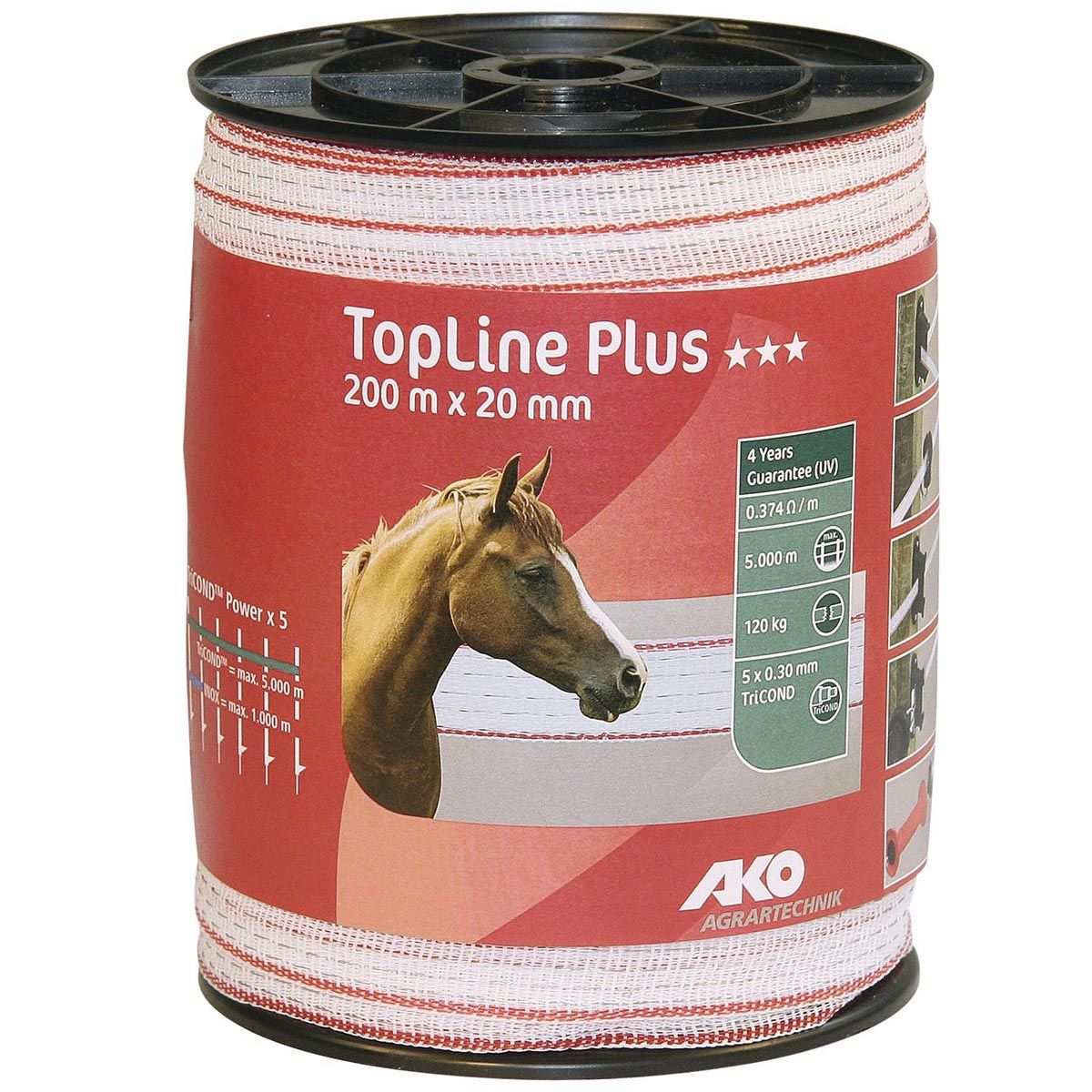 AKO Weidezaunband TopLine Plus TriCOND, weiß-rot, 200 m x 20 mm