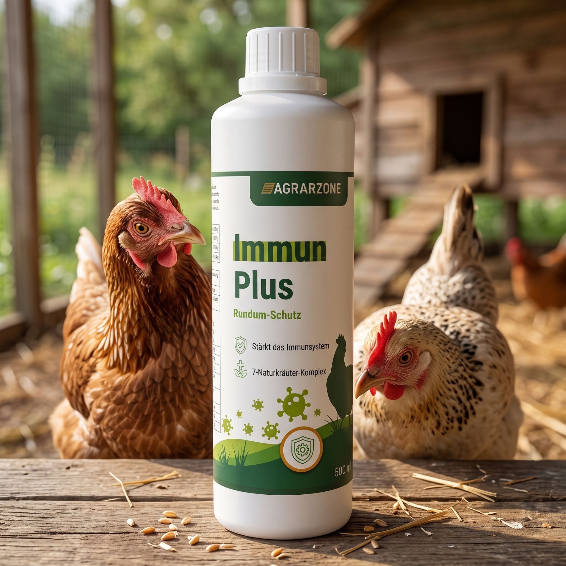 Immun, Plus, Huhn, Flasche beschriftet, Nahrungsergänzung