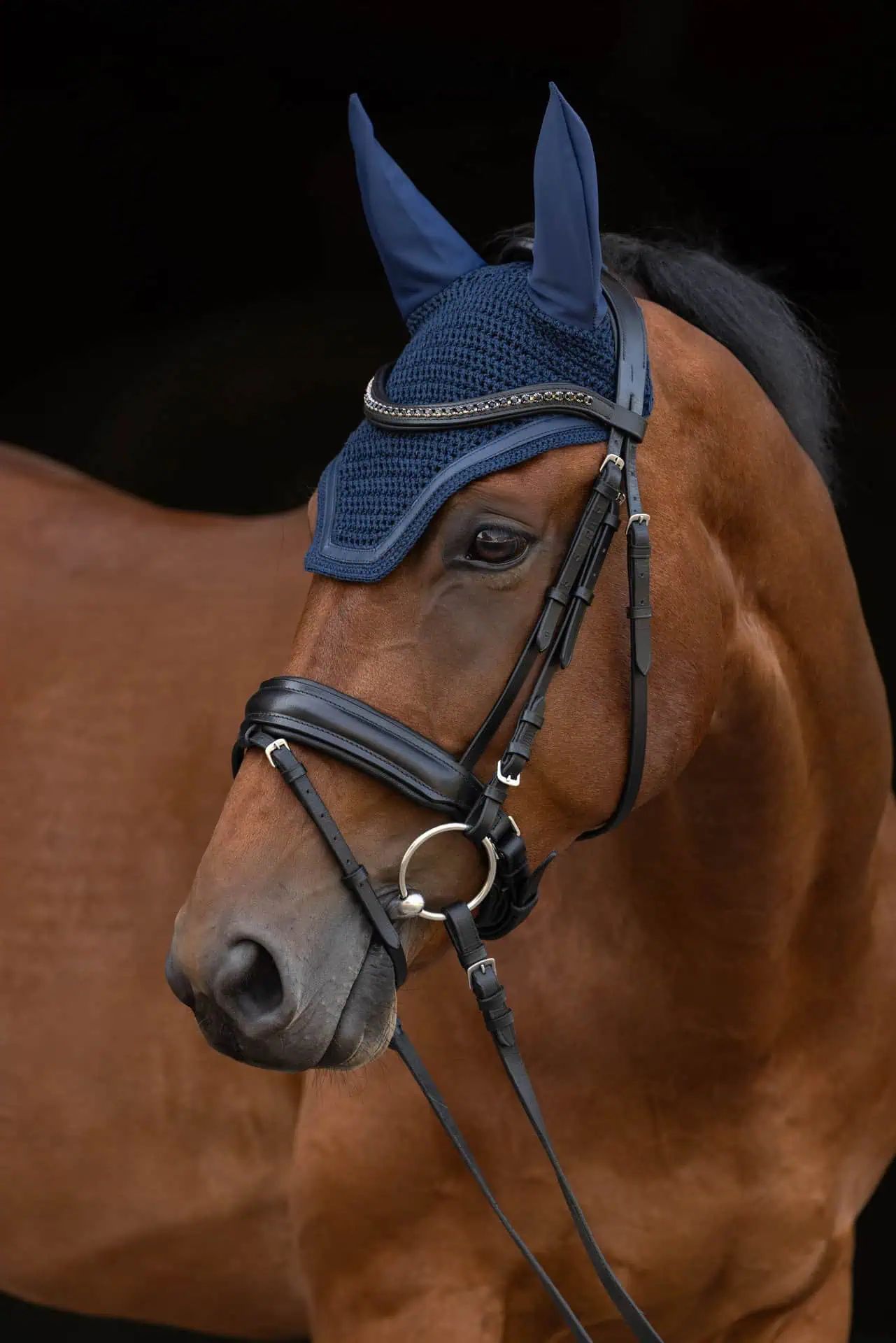 Covalliero Mască de Muște Linea, Pony/Cob/Full, croșetată cu piele, în utilizare