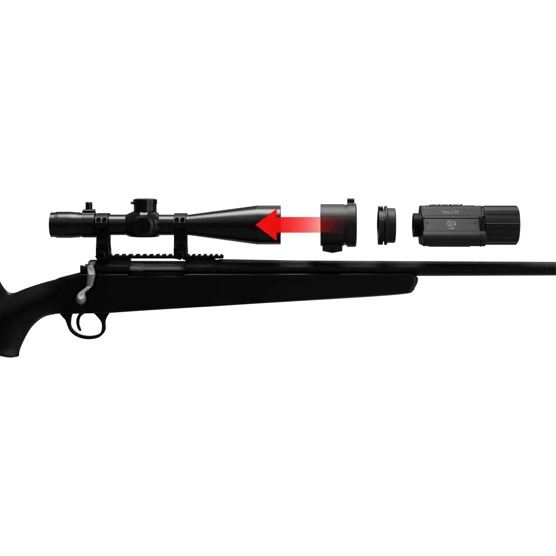 ATN TICO-LTV 650X dispozitiv termic clip-on pentru optică, schemă de montaj