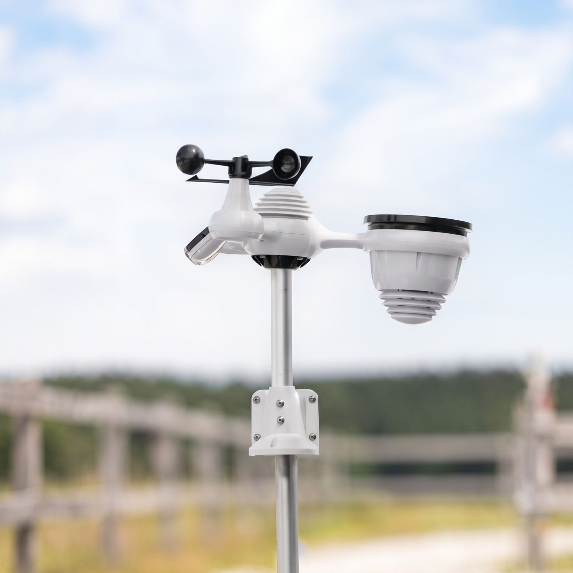 weather station, anemometer, wind vane, sensor, pole-mounted
