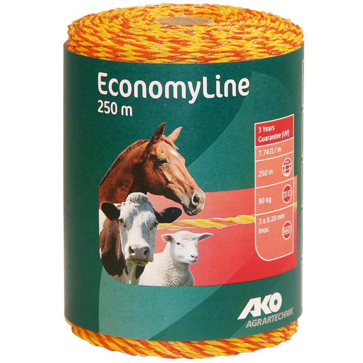 Ako Weidezaunlitze EconomyLine 250m, 3x0.20 Niro, gelb-orange