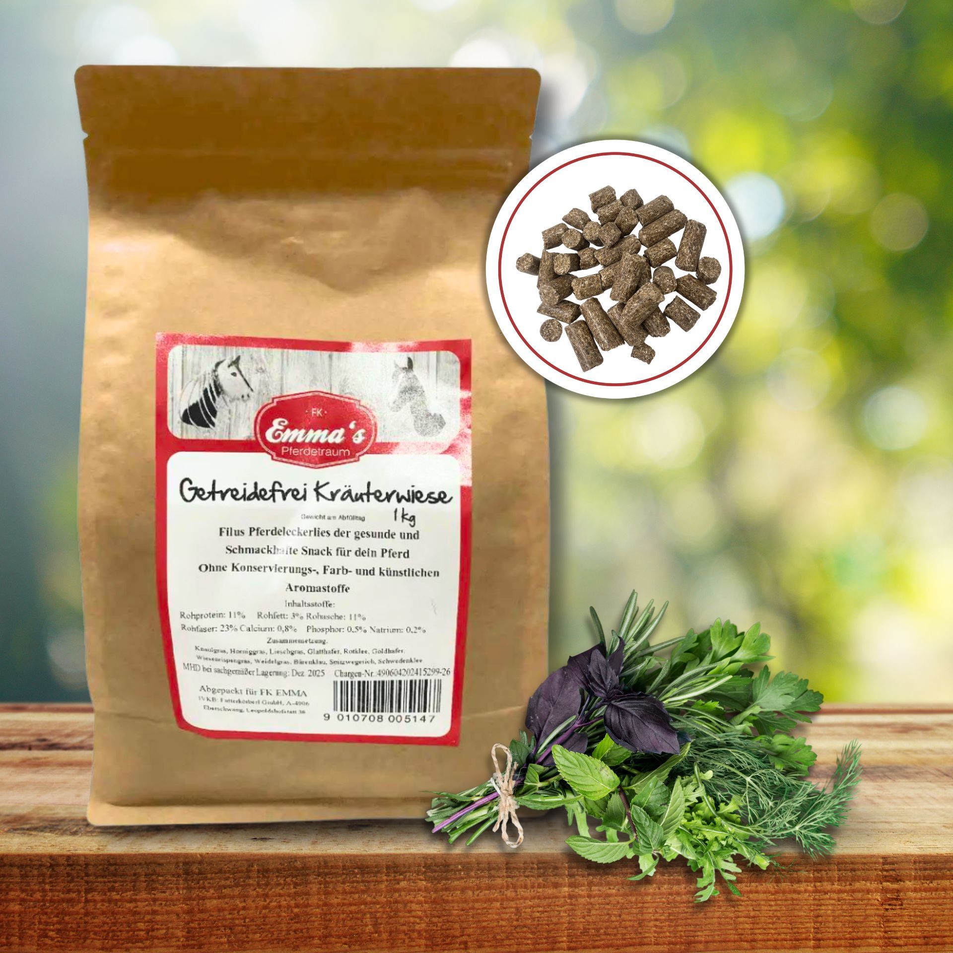 Friandise Emmas Horse Herbes de prairie sans céréales, emballage