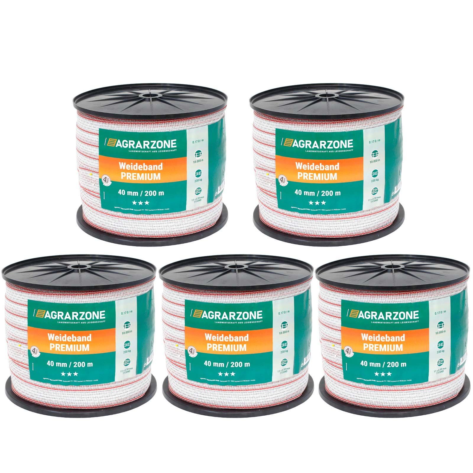 Ruban de clôture électrique Agrarzone PREMIUM 0,30 TriCOND, blanc-rouge 1000 m x 40 mm