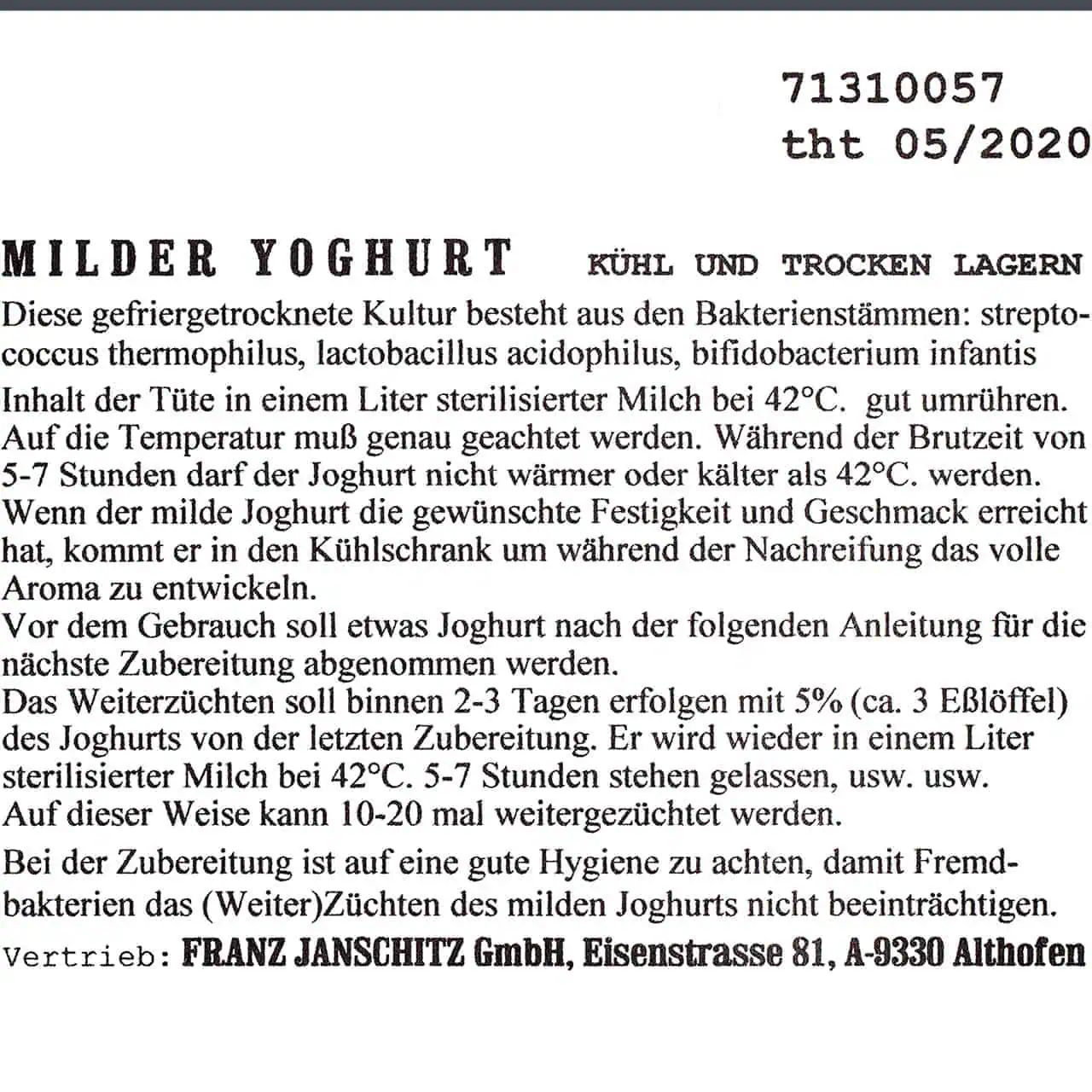 Culture de yaourt mild Fitness Milky