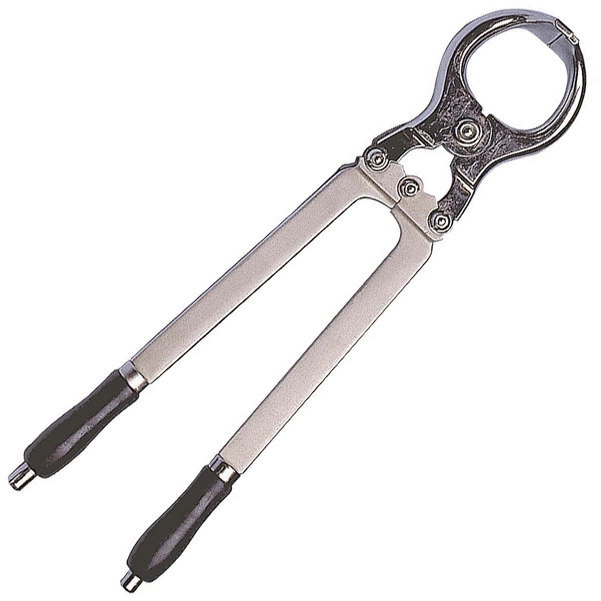 Unealtă metalică tip clește cu deschidere rotundă și mânere negre
