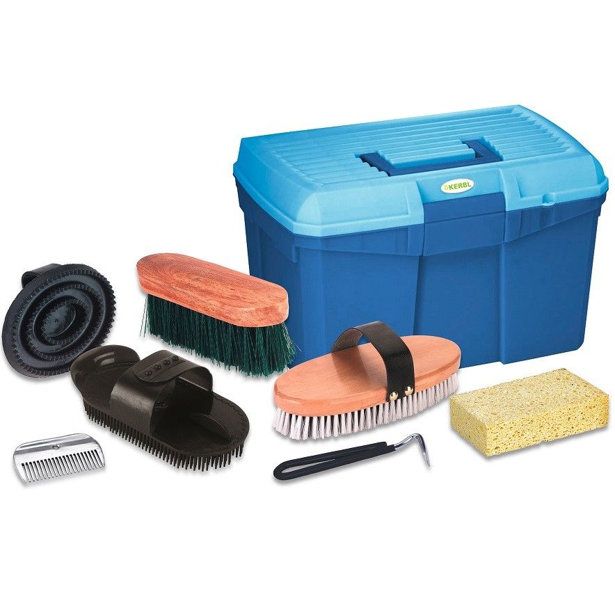 Kerbl Profi grooming box förvaringsbox 7 stycken fyllda med innehåll