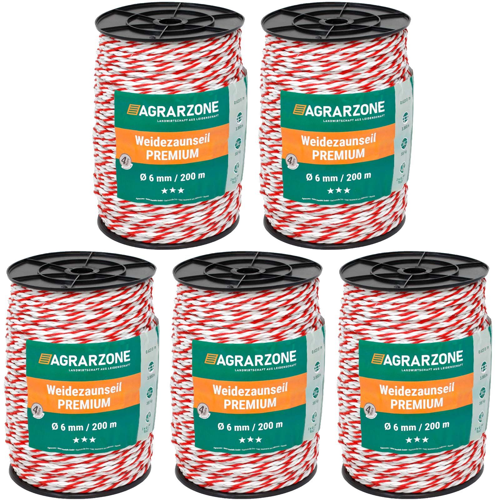 Agrarzone Weidezaunseil Premium Ø 6mm, 0.30 TriCOND, weiß-rot 1000 m x 6 mm