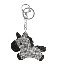 Schluesselanhaenger in Einhornform mit Strasssteinen besetzt, an Ring und Kette