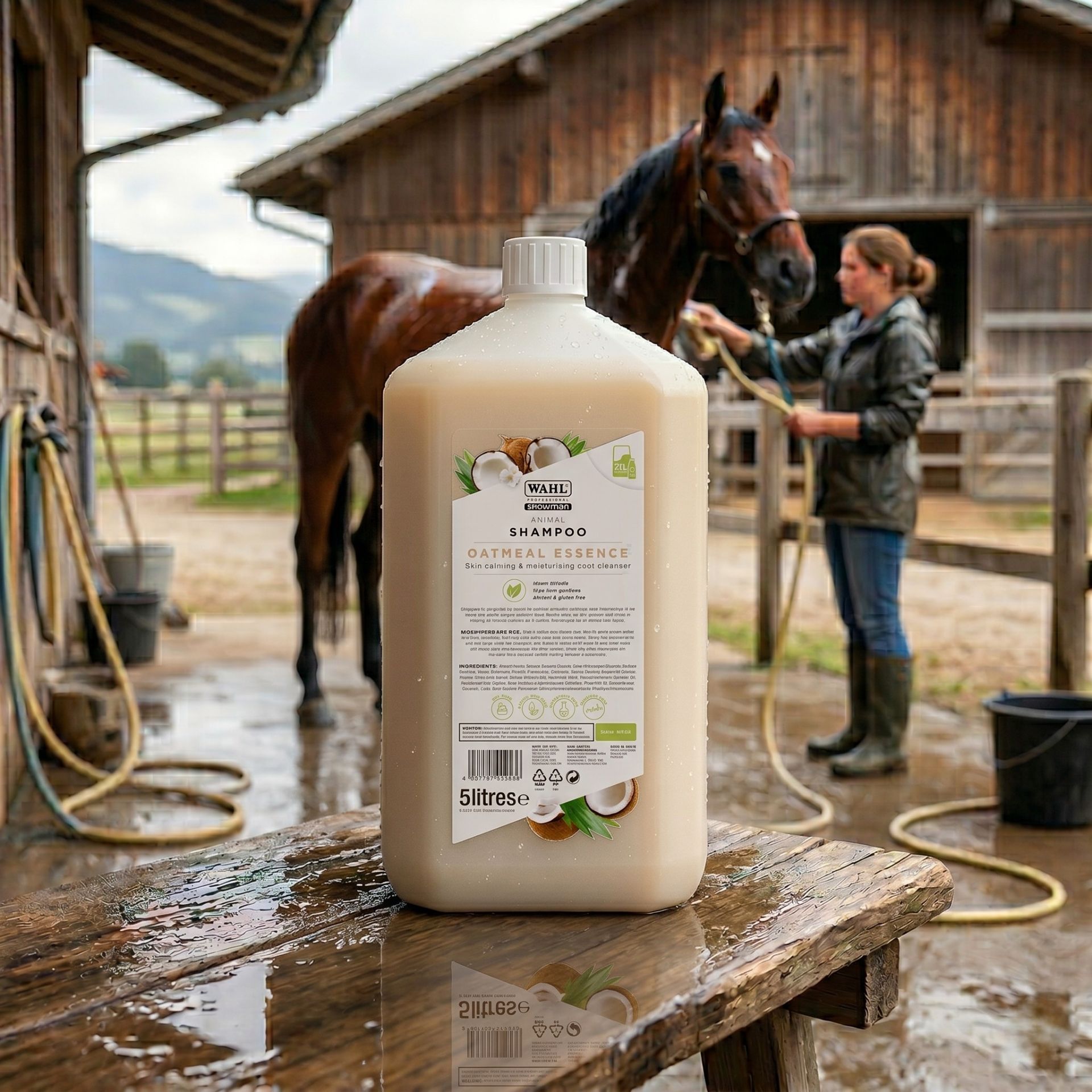 shampoo, Haferflocken, Waschmittel, Hafermilch?, große Flasche