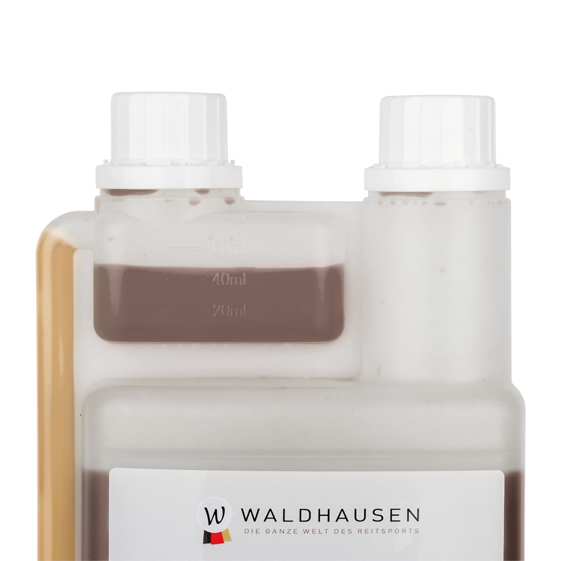 liquid, container, brown liquid, two-chamber, measurement marks