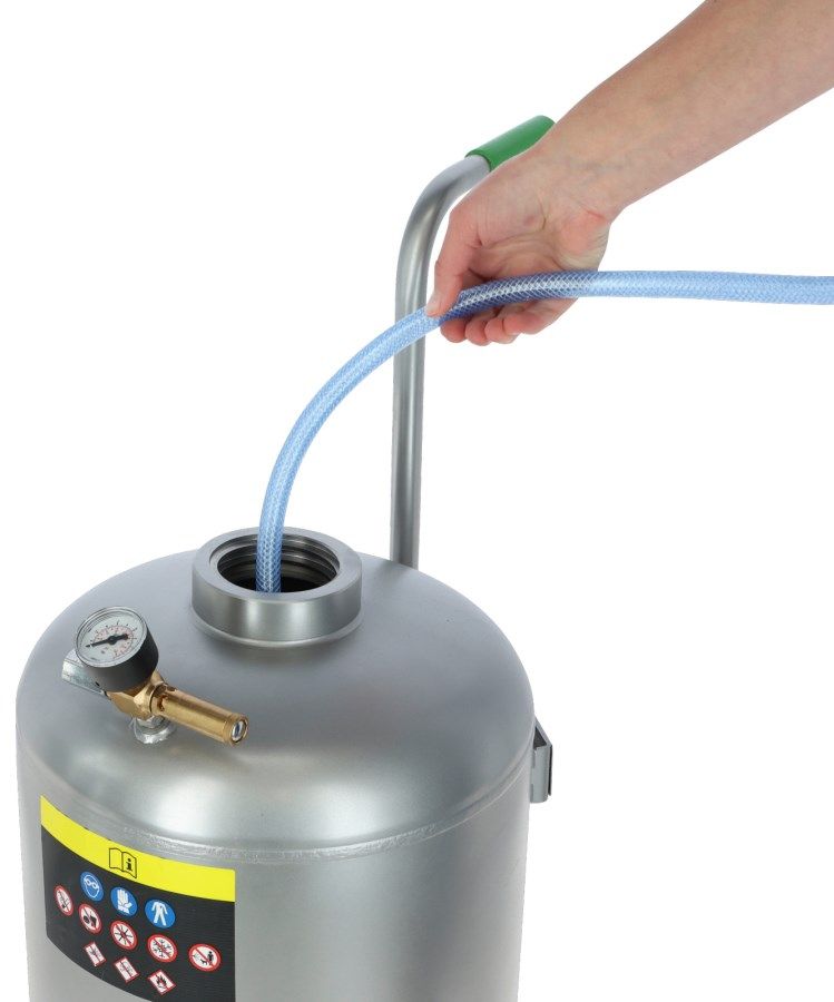 Druckmessgerät, Schlauch, Flasche, Luftpumpe, Griff