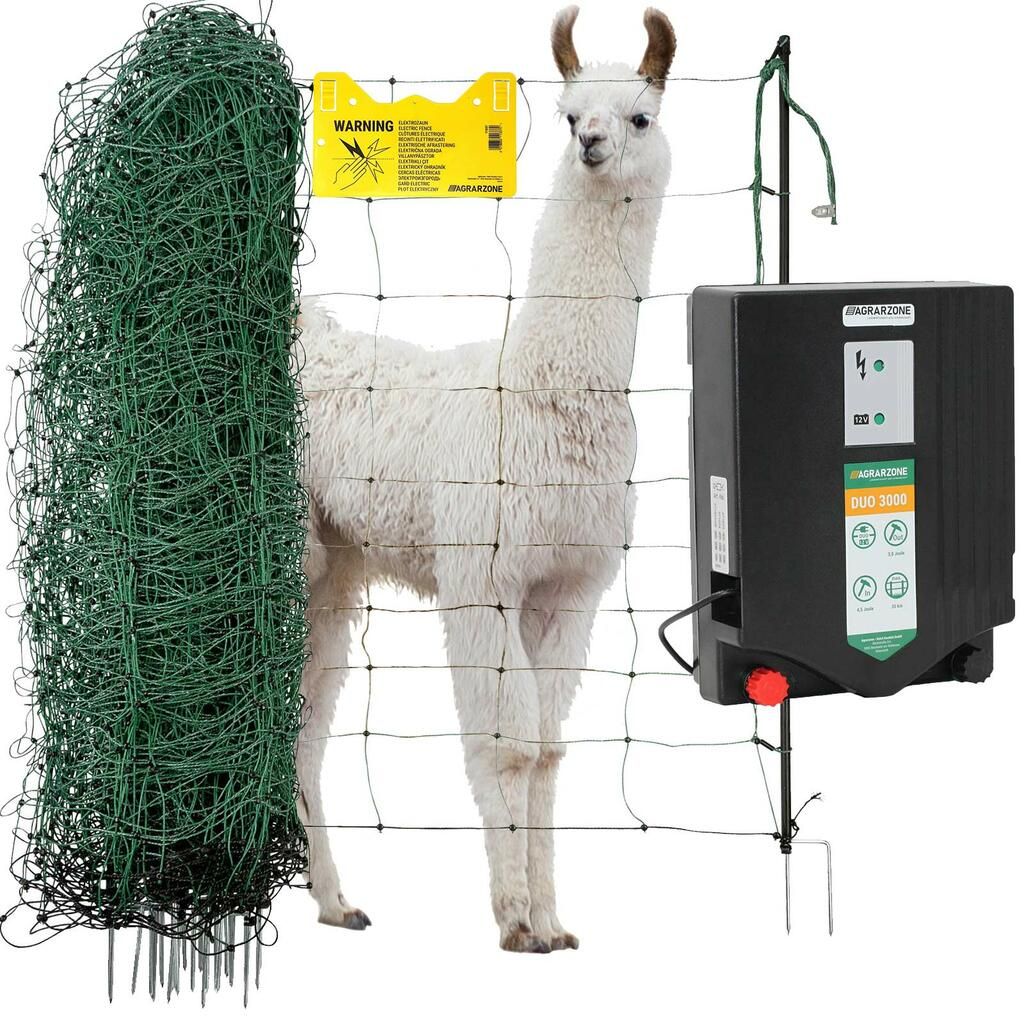 Lama-, Alpaka- & Ziegenzaun Komplett Set 12V / 230V, Netz 50 m x 108 cm