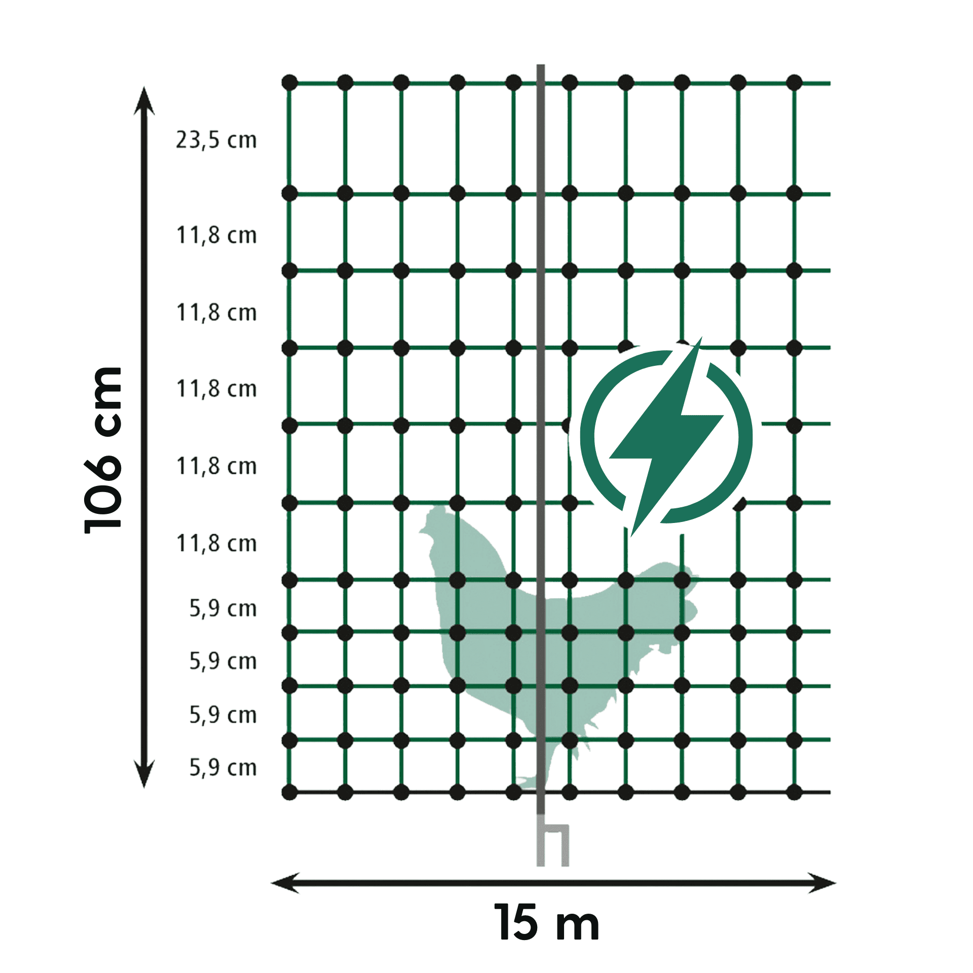 Filet pour poules Agrarzone Classic électrifié, double pointe, vert, plan coté