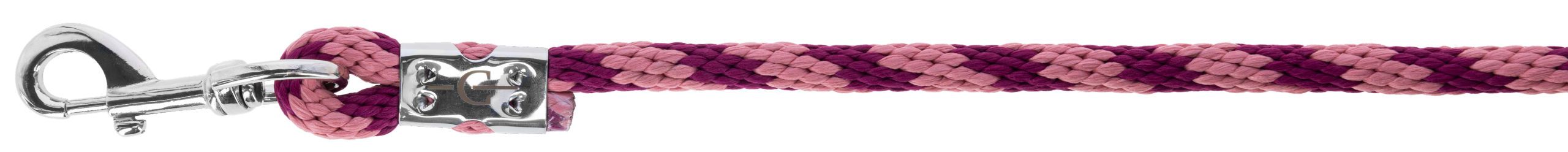 braided cord, dog leash, pink purple, metal clasp, woven pattern