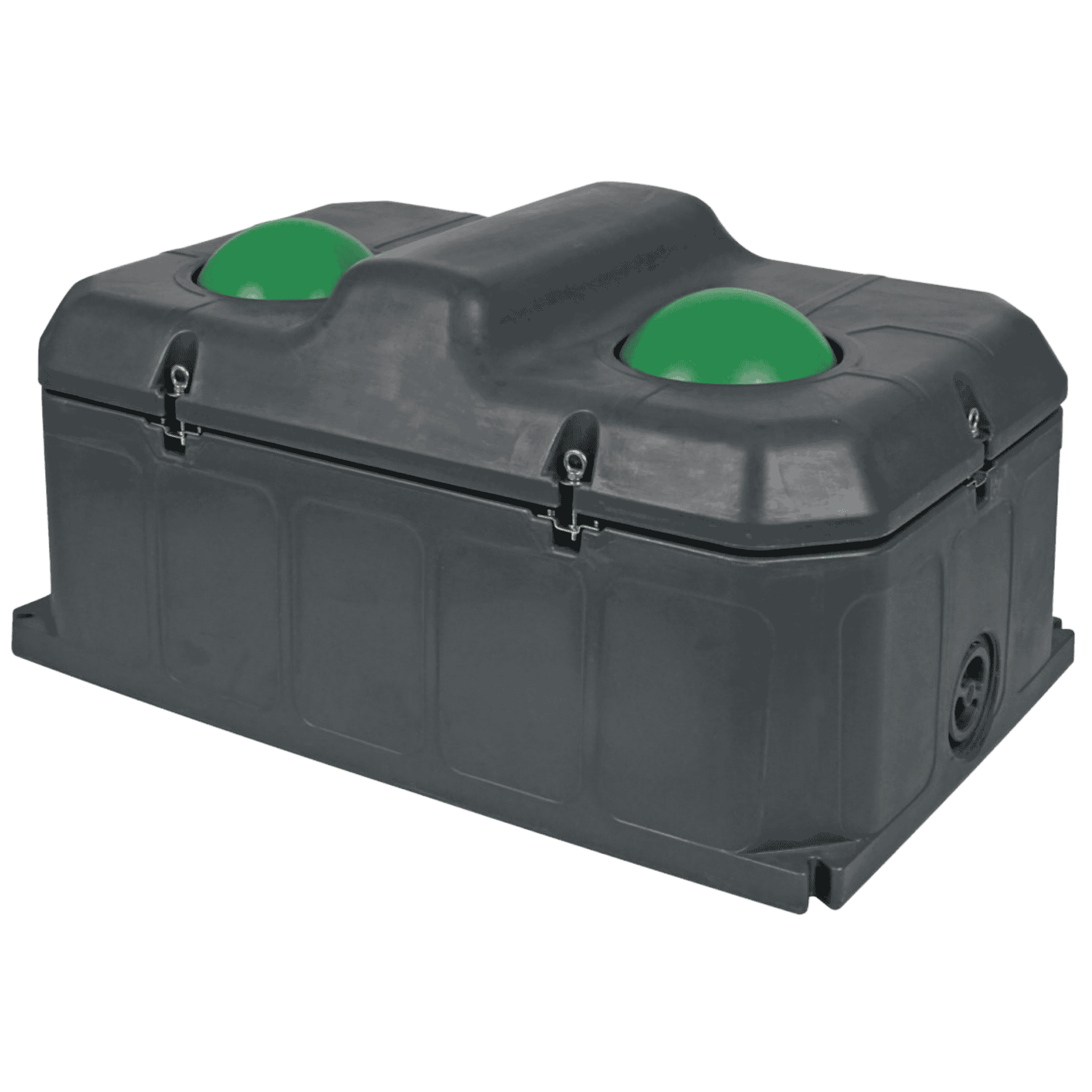 storage box, water container, plastic case, green caps, latching lid