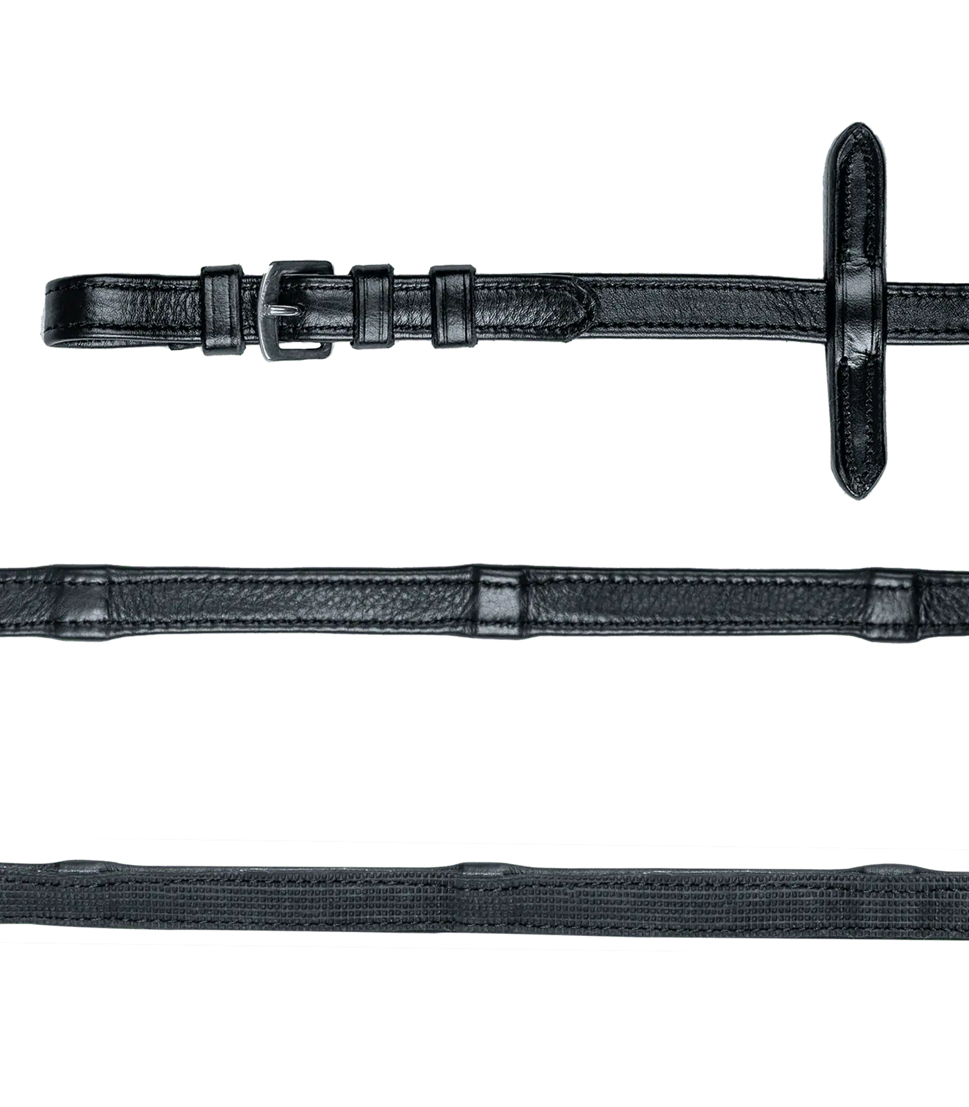 Waldhausen Gummi-Lederzügel mit Lederstegen, 16 mm, schwarz