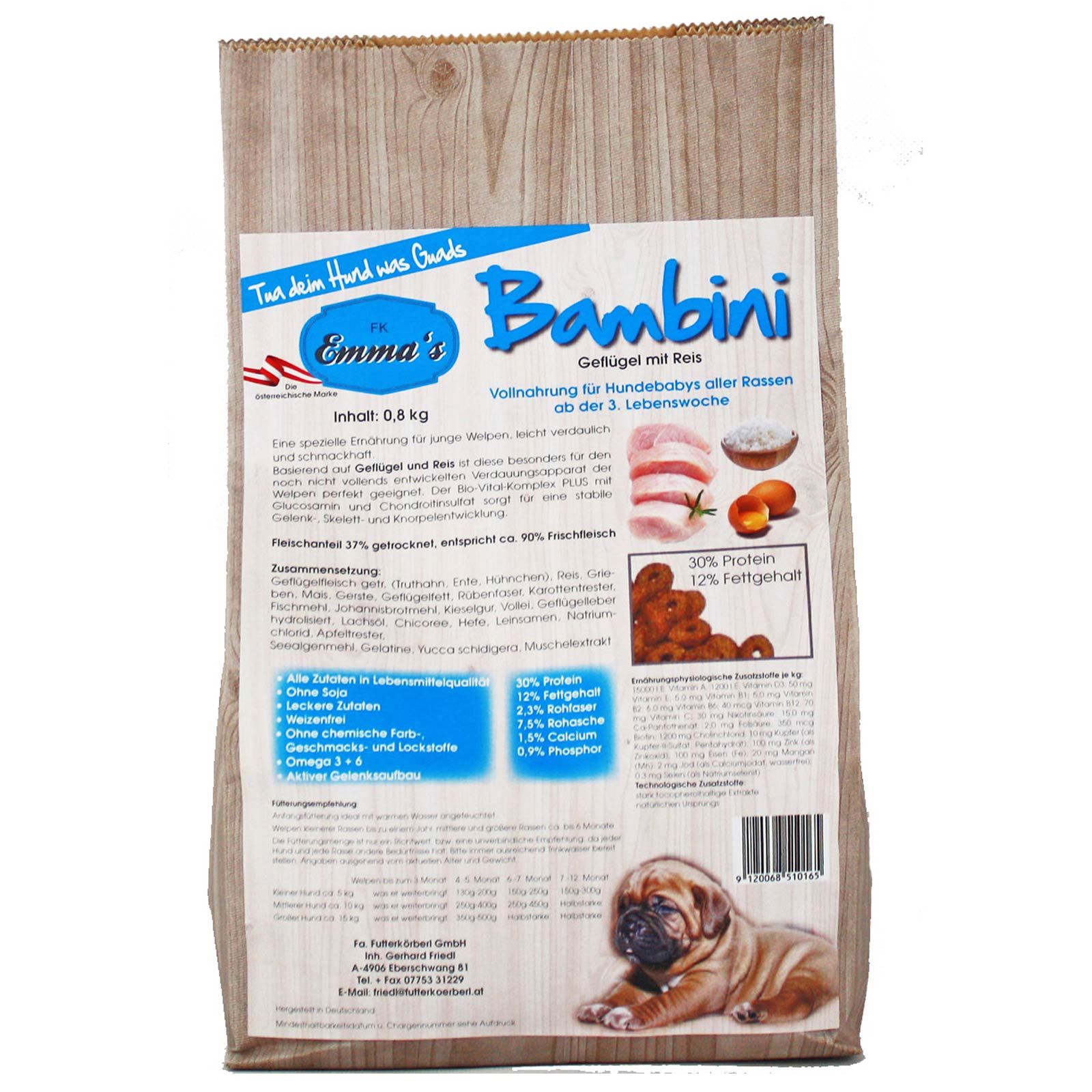 Emmas Hundefutter Bambini für Welpen 0,8 kg