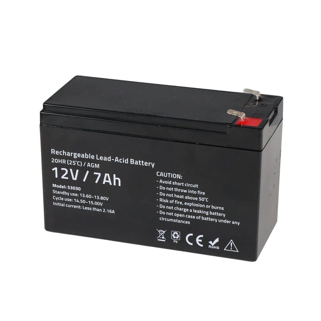 Batterie plomb rechargeable noire 12V 7Ah avec deux cosses