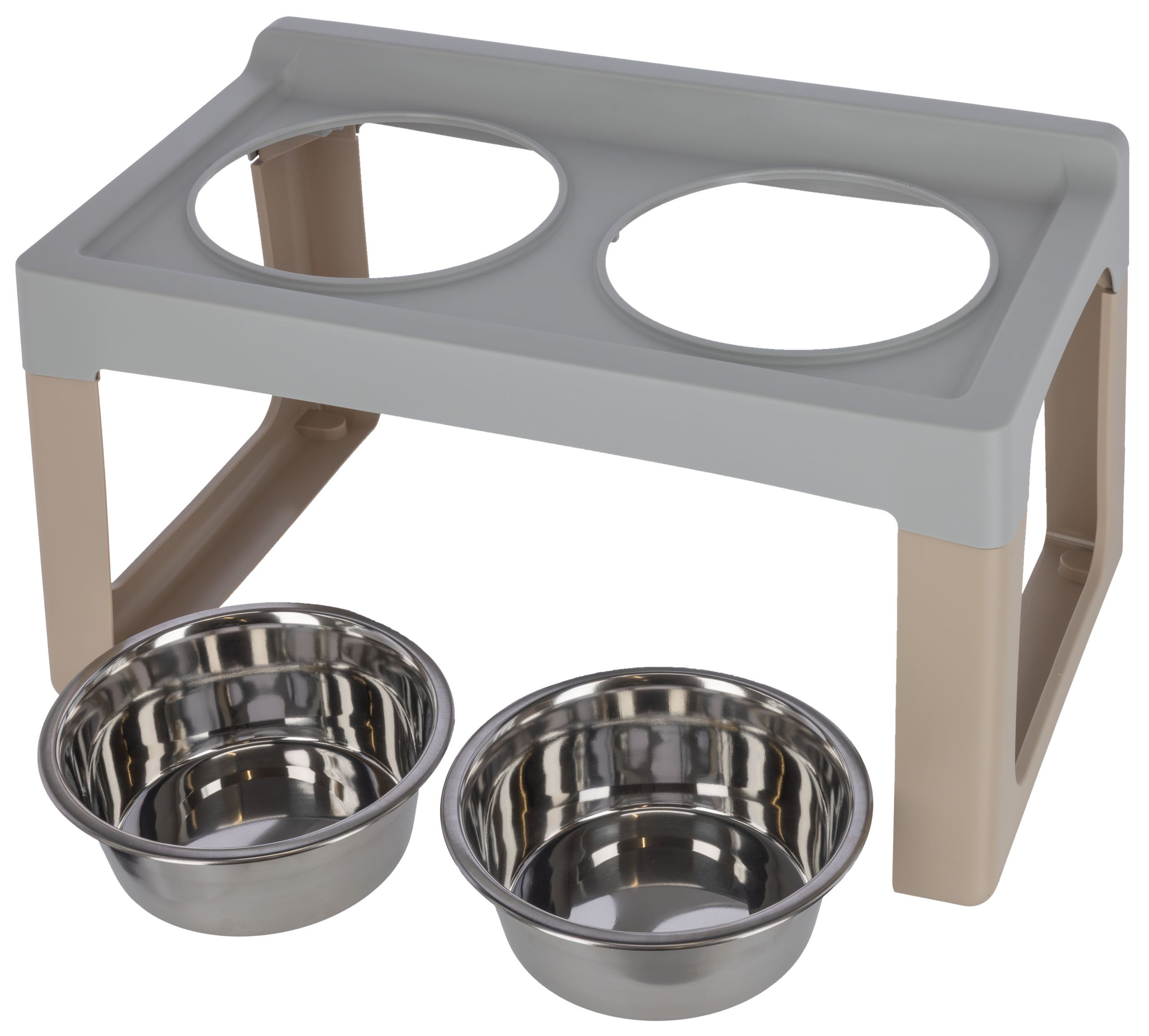 Kerbl Pet Lifter Gamelle surélevée chien, 2 bols inox, gris taupe, vue de face