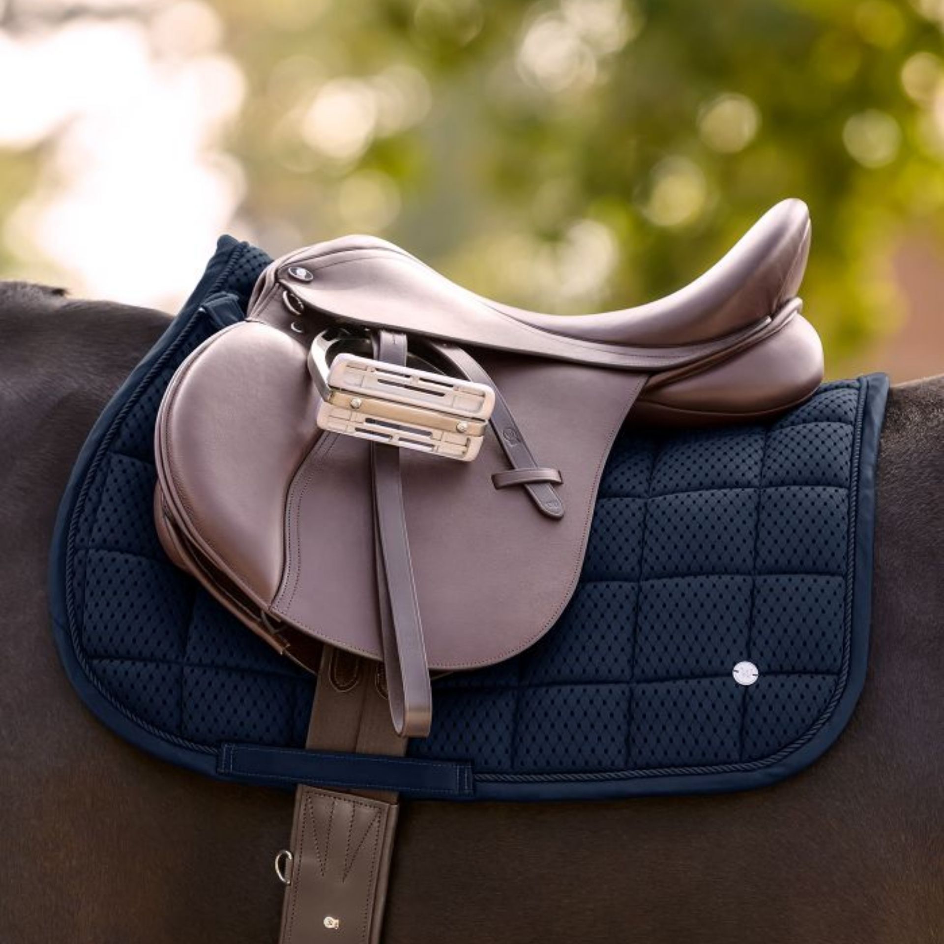 Waldhausen Saddle Pad Breath Performance, breathable with mesh spine channel, in use