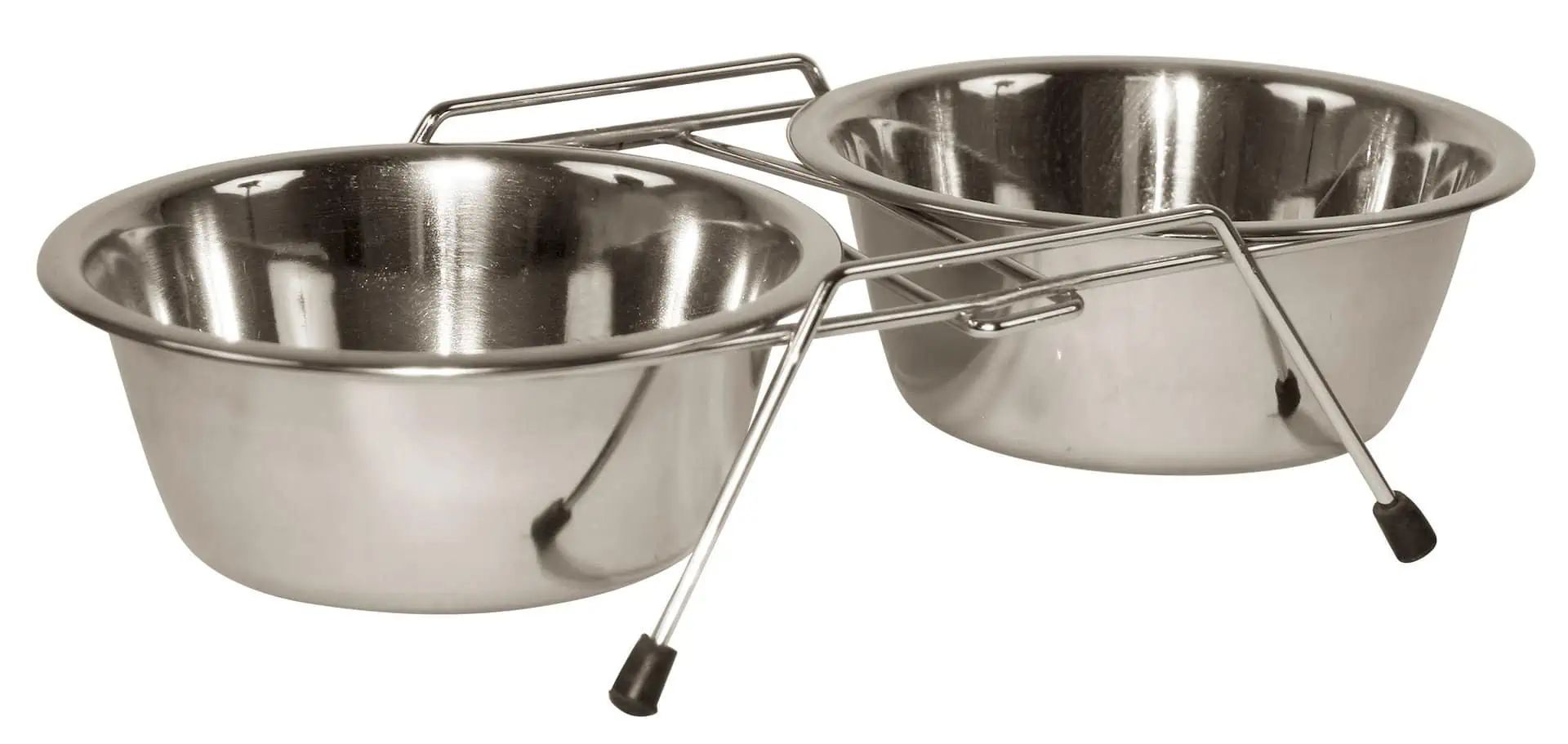 Kerbl Twin Bowl Stand with 2 Stainless Steel Bowls 1800 ml, front view