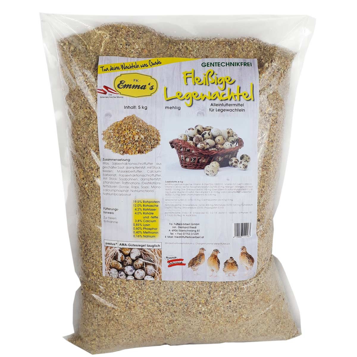 Aliments pour cailles pondeuses Emmas, emballage