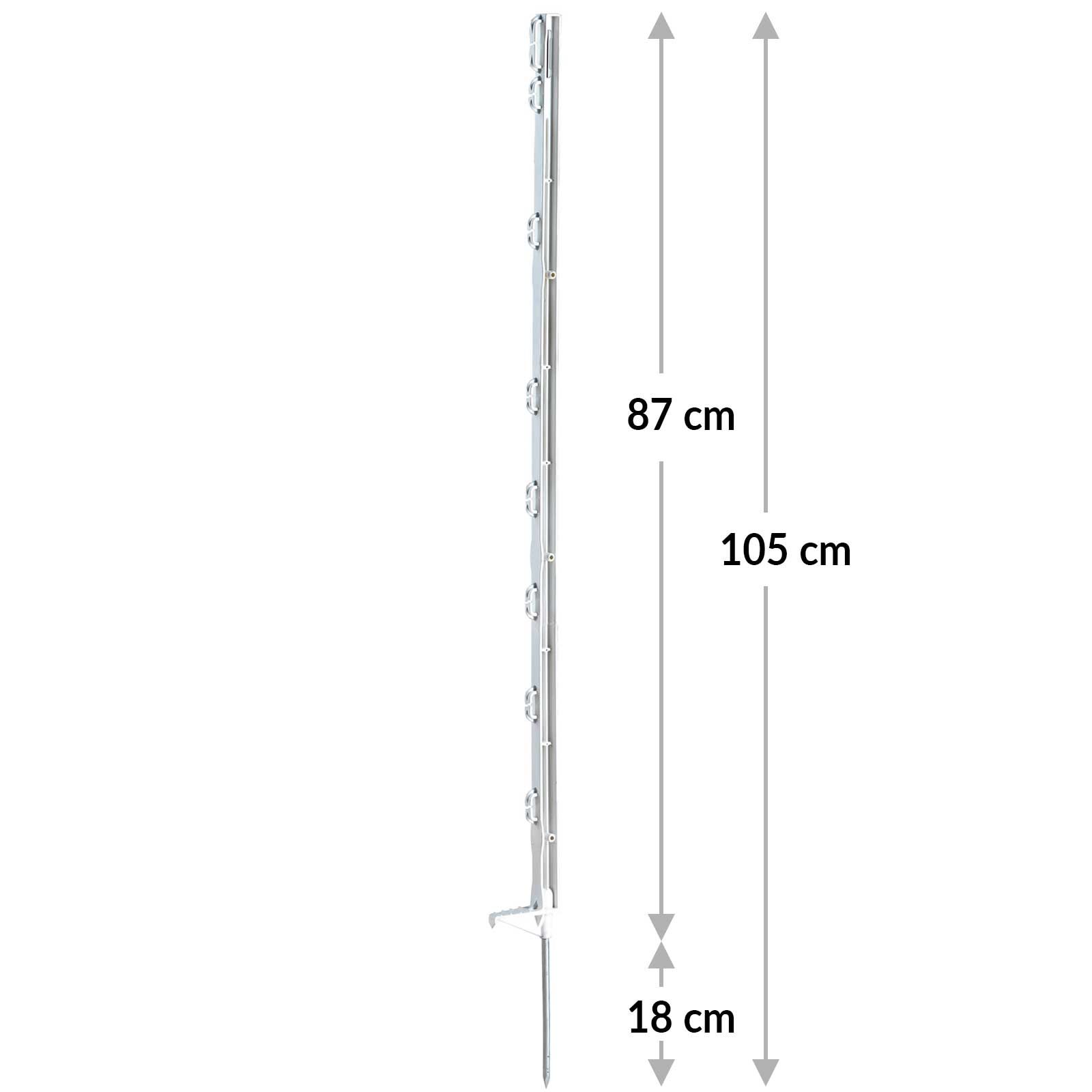 AKO 5x Piquet Plastique Eco 105 cm, Marchepied Unique Blanc, plan coté, piquet