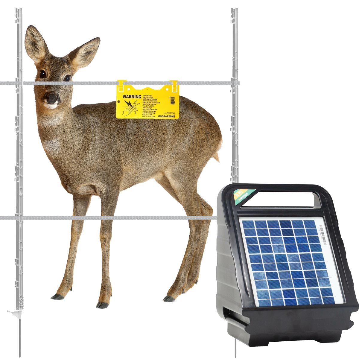 Őzkerítés komplett szett 12V Solar, szalag 200 m vadvédelmi kerítéshez, illusztráció
