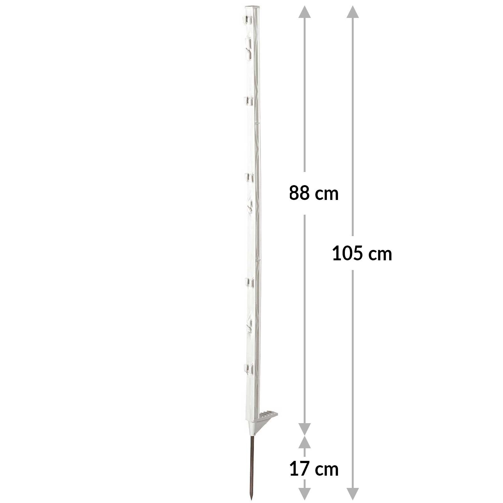 20x Agrarzone Paletto per recinti in plastica 105cm, predellino singolo, bianco, disegno quotato