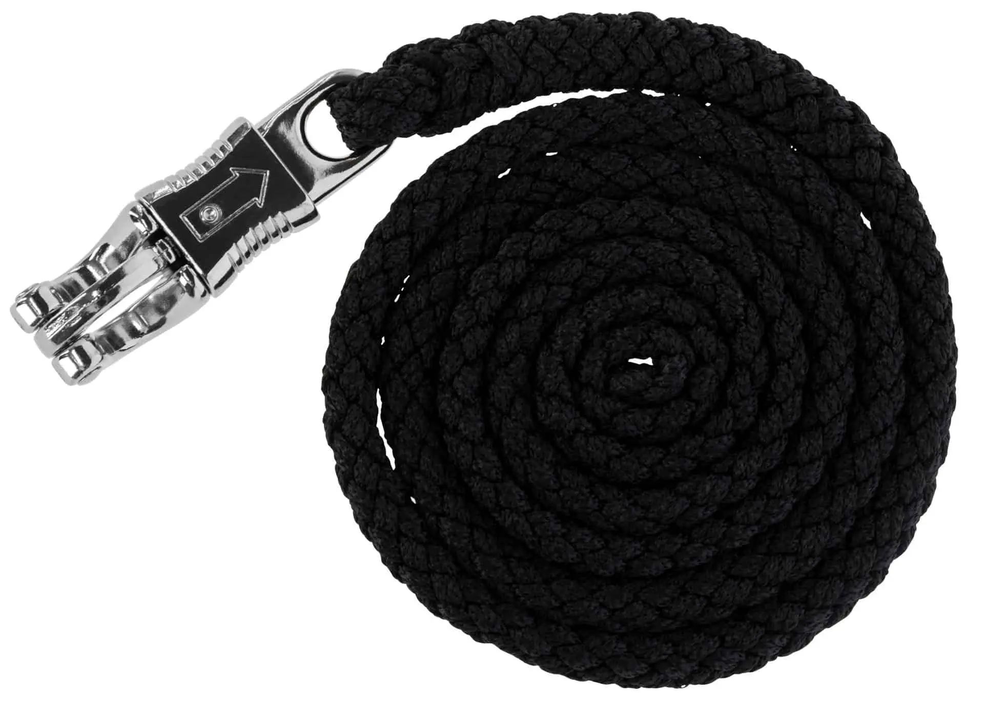 Longe Covalliero Supreme, polypropylène tressé pour chevaux, noir avec mousqueton de sécurité
