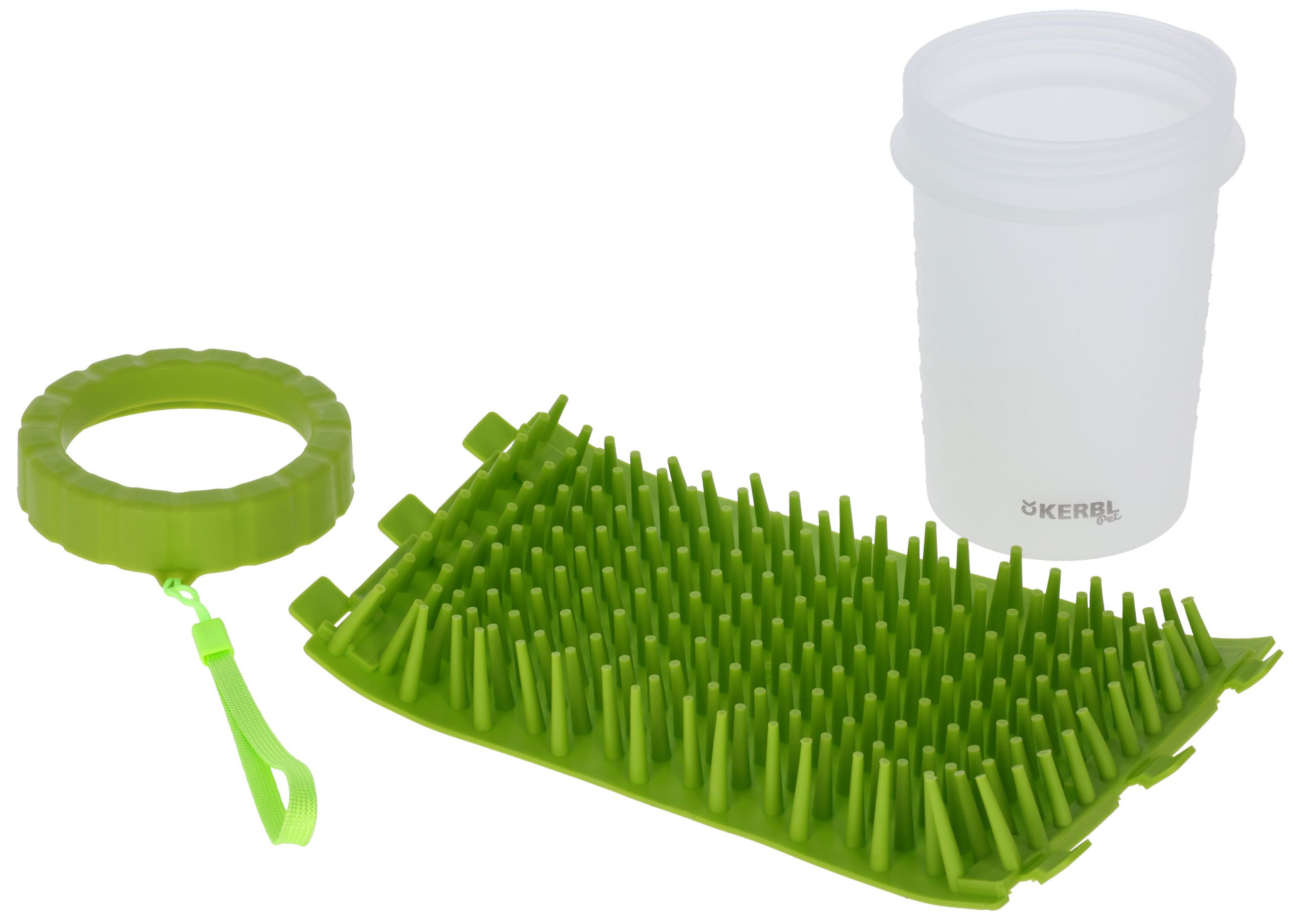 pet grooming, brush, silicone bristles, portable cup, green