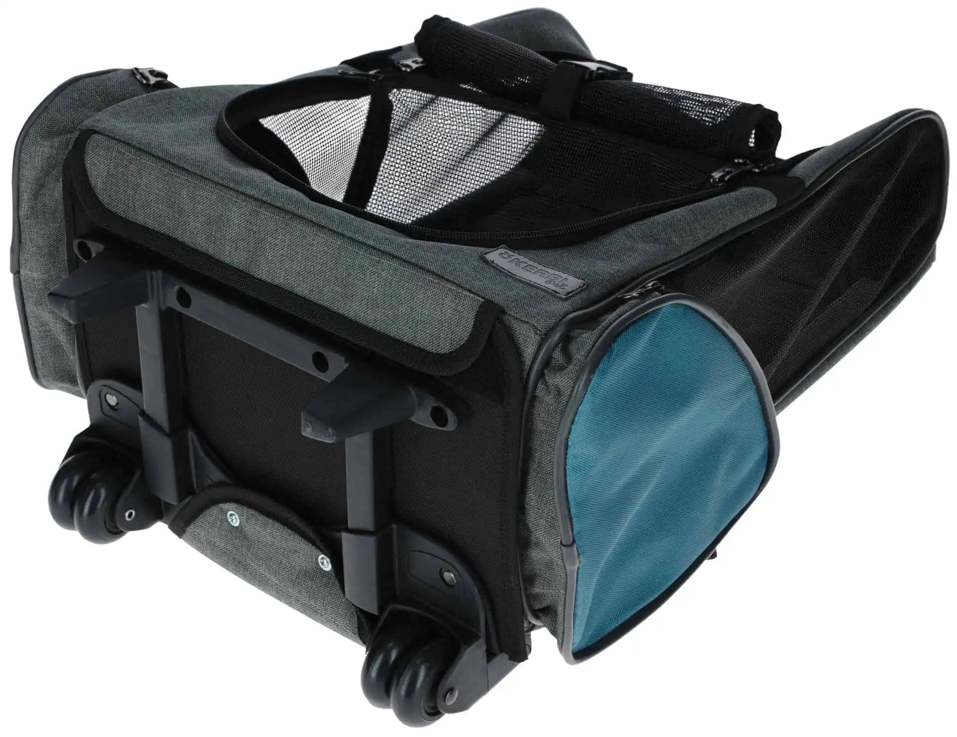 Trolley porta cani Kerbl Vacation, grigio/blu, 41 x 26 x 55/103 cm, vista posteriore, ruota