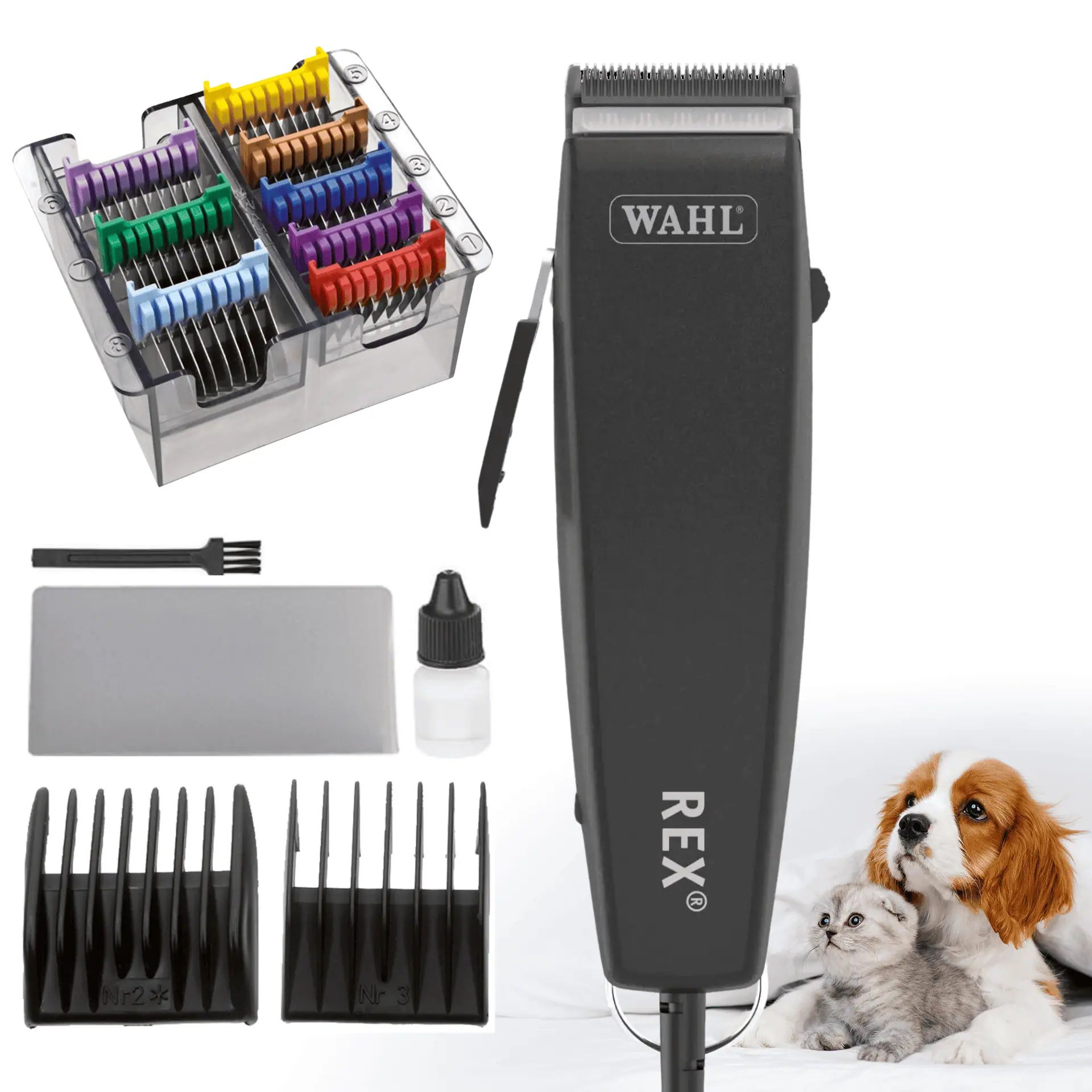 Tondeuse Wahl Rex 1230 pour chiens avec jeu de 8 peignes