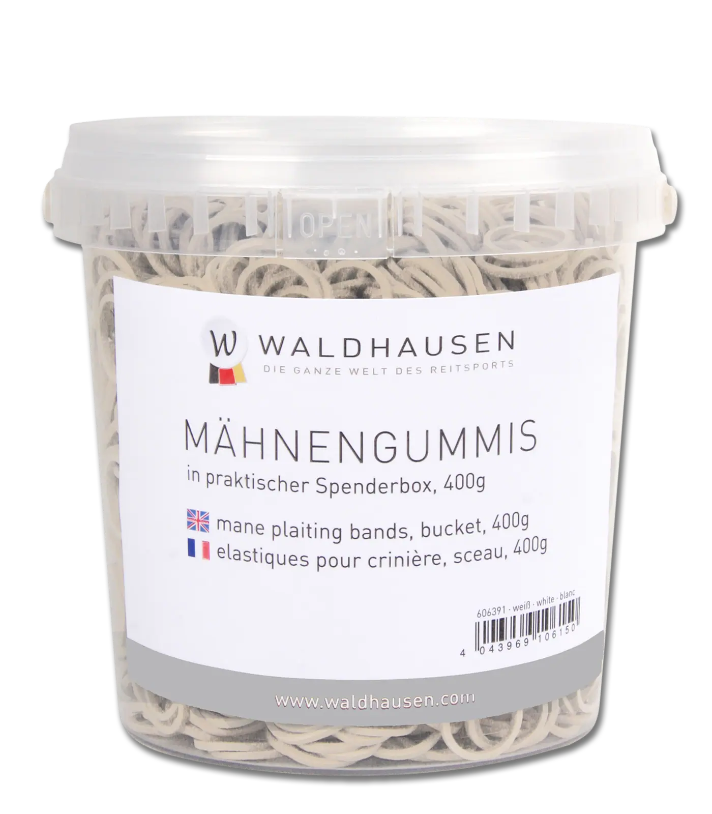 Waldhausen Mähnengummis im Eimer, 400 g, 100% TPU, wiederverschließbar, weiß