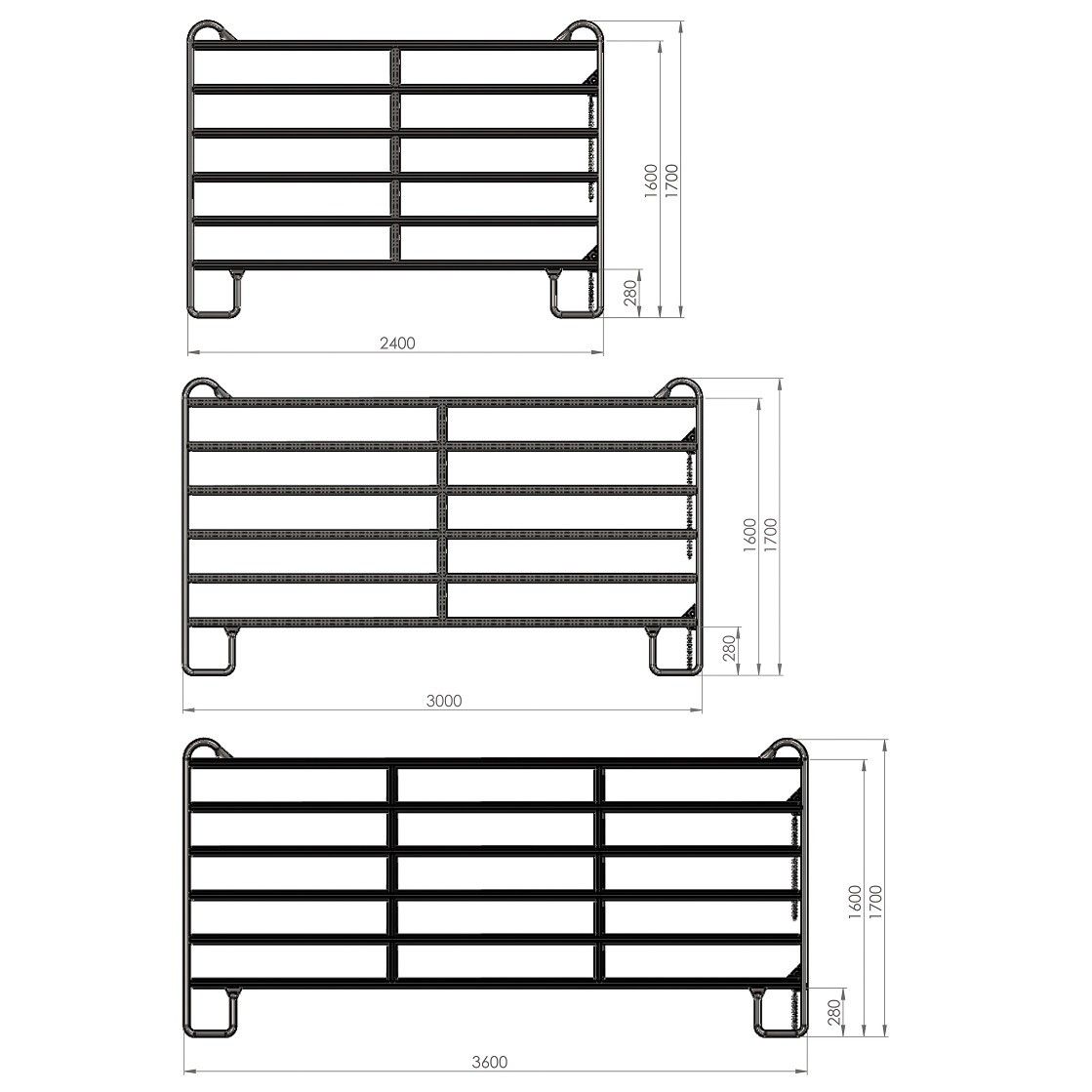 Kerbl Weidepanel verzinkt, Weidepanels für Rinder & Pferde, Maßzeichnung