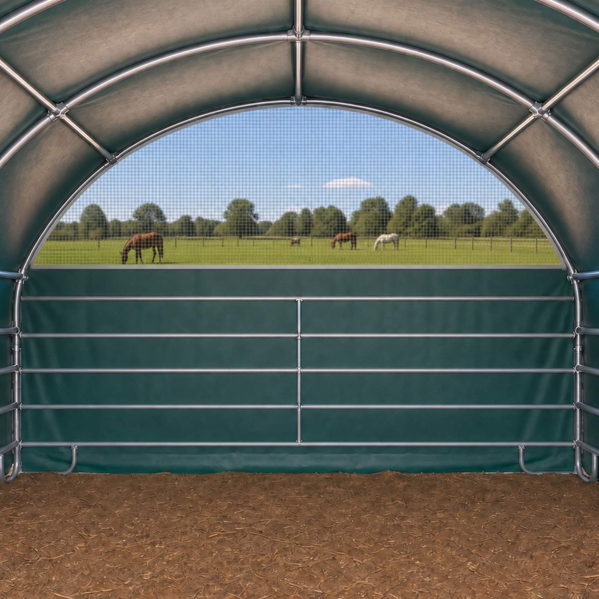 Gewächshaus, Pferdeweide, Stalltunnel, Metallrahmen, Outdoor-Arena